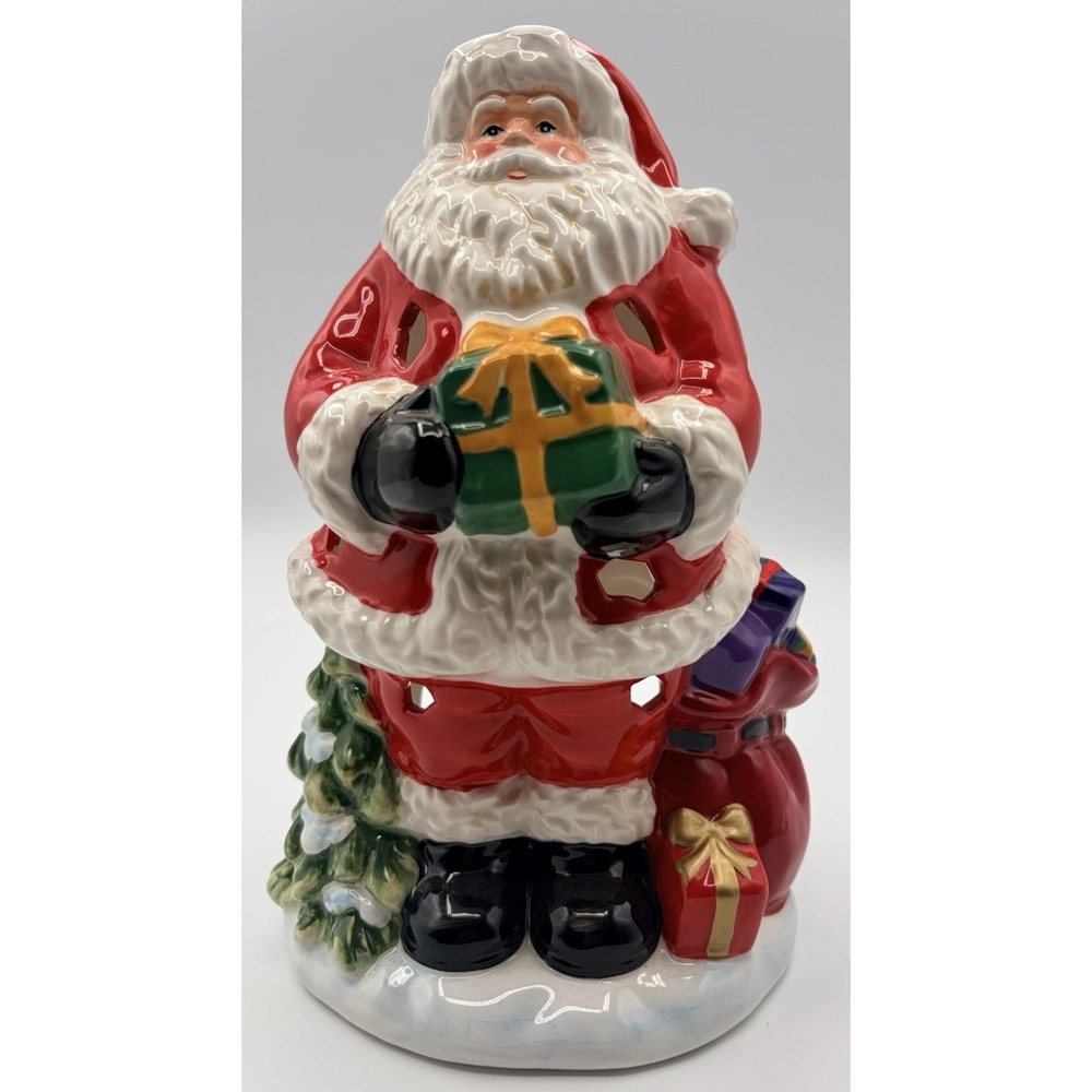 Dillard's Trimmings Santa Tea Light Candle Ceramic Christmas 8.5"